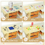 Kids Table and Chair Set: Sturdy with 2 Chairs & 6 Storage Drawers | Wooden Children Activity Desk Group for Drawing Reading Playing - Water Resistant and Easy Clean Furniture Set for Playroom