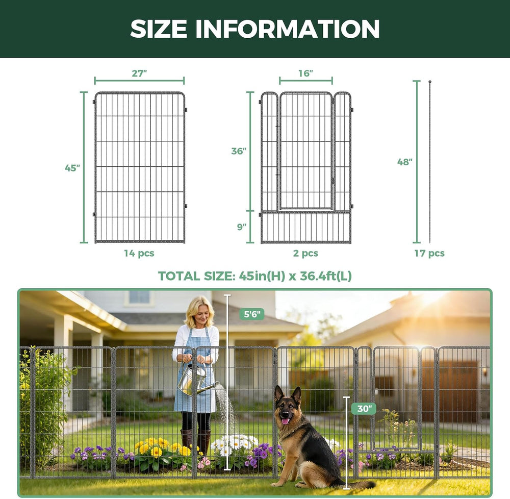 FXW No Dig Garden Fence, Outdoor for Yard, 45in(H) x 36.4ft(L), 16 Panels