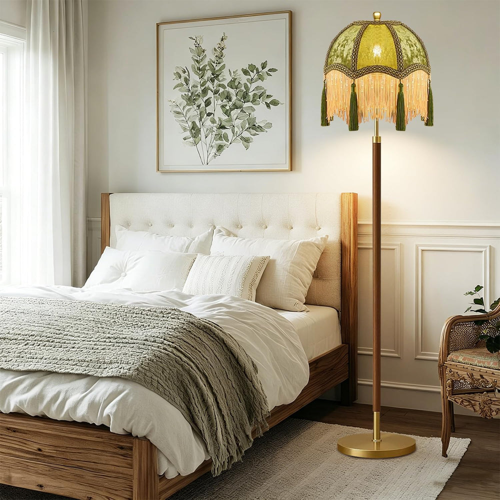 Vintage Floor Lamp For Living Room,Remote Dimmable Wood Gold Standing Lamps W...