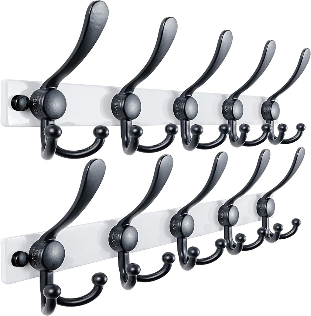 Dseap Coat Rack Wall Mount 2.0 Pro: Heavy Duty 300% Thicker, 16" Stud Mount, Stainless Steel Wall Coat Hooks Hanger for Clothes Jackets Hats Entryway Closet, MaxStrong Series, White & Black, Pack of 2