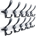 Dseap Coat Rack Wall Mount 2.0 Pro: Heavy Duty 300% Thicker, 16" Stud Mount, Stainless Steel Wall Coat Hooks Hanger for Clothes Jackets Hats Entryway Closet, MaxStrong Series, White & Black, Pack of 2