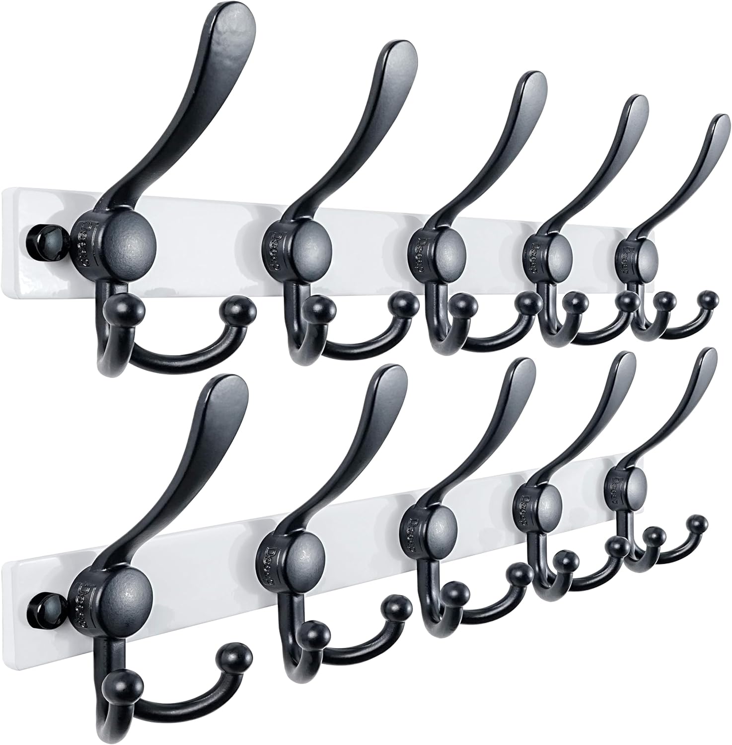 Dseap Coat Rack Wall Mount 2.0 Pro: Heavy Duty 300% Thicker, 16" Stud Mount, Stainless Steel Wall Coat Hooks Hanger for Clothes Jackets Hats Entryway Closet, MaxStrong Series, White & Black, Pack of 2
