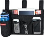 Linen Bedside Caddy, Bedside Storage Organizer for Hospital Beds, College Dorm Rooms or Baby Bed (5 Pockets-Black)
