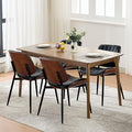 Garvee Dining Chairs Set of 4, Mid-Century Modern Upholstered Retro PU Leather Kitchen Chairs with Walnut Bentwood Back and Metal Legs Adjustable Feet for Kitchen Dining Room, Black Shell Strips