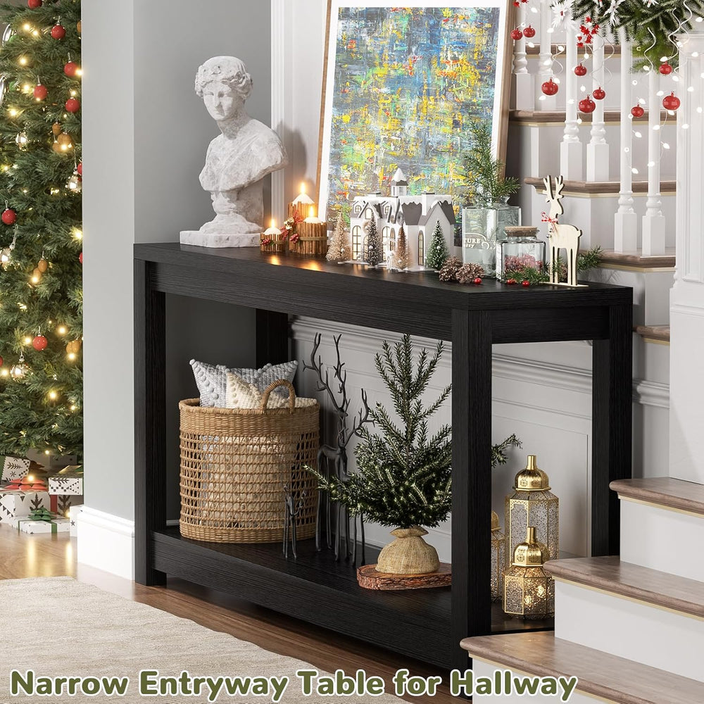 Besiost 47" Farmhouse Wood Entryway Table Narrow Console Table with Stor...