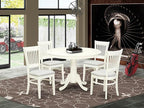 East West Furniture HLVA5-LWH-C 5 Piece Kitchen Table Set for 4 Includes a Round Dining Room Table with Pedestal and 4 Linen Fabric Upholstered Dining Chairs, 42x42 Inch, Linen White