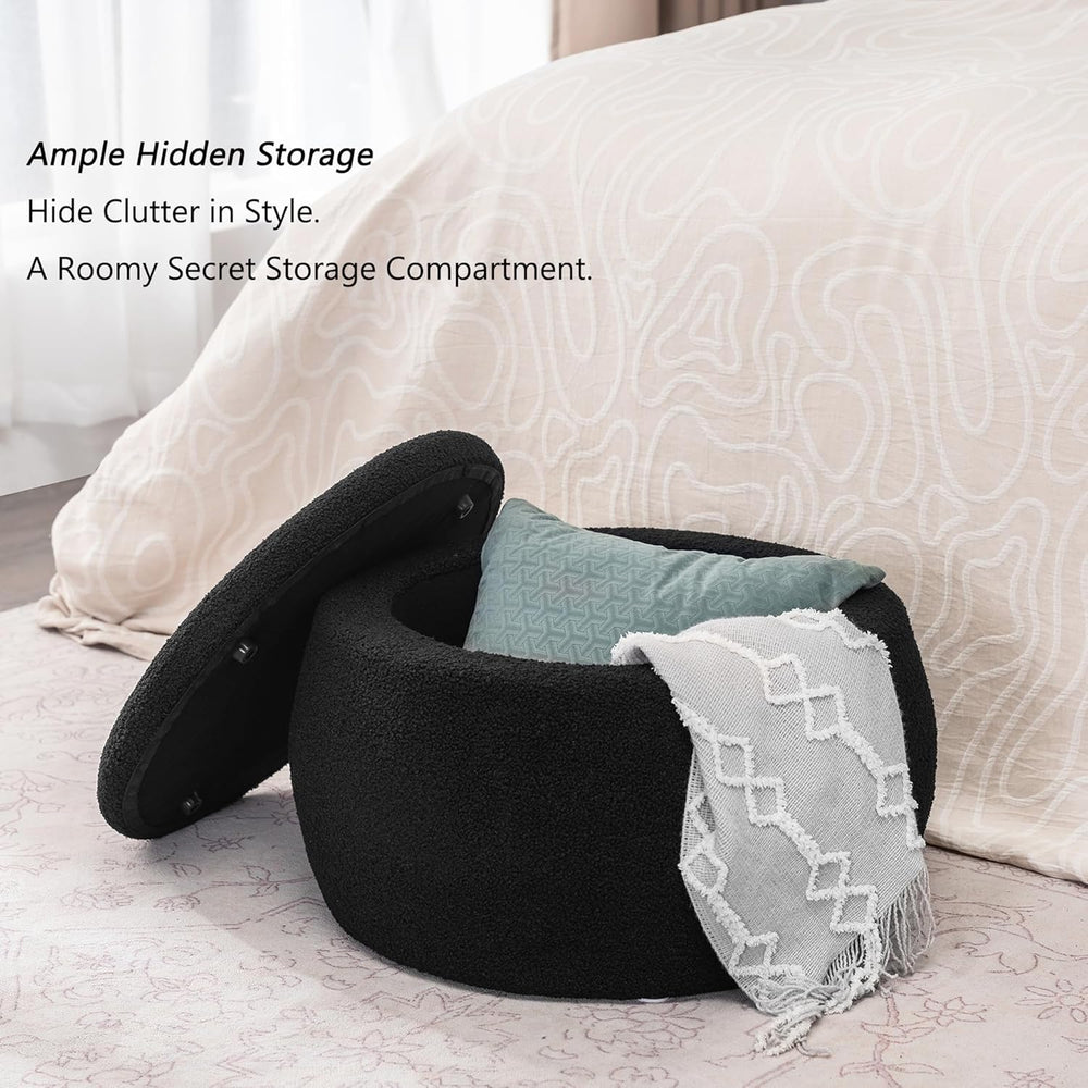Homebeez 23" Round Storage Ottoman with Removable Lid, Faux Fur Footrest...