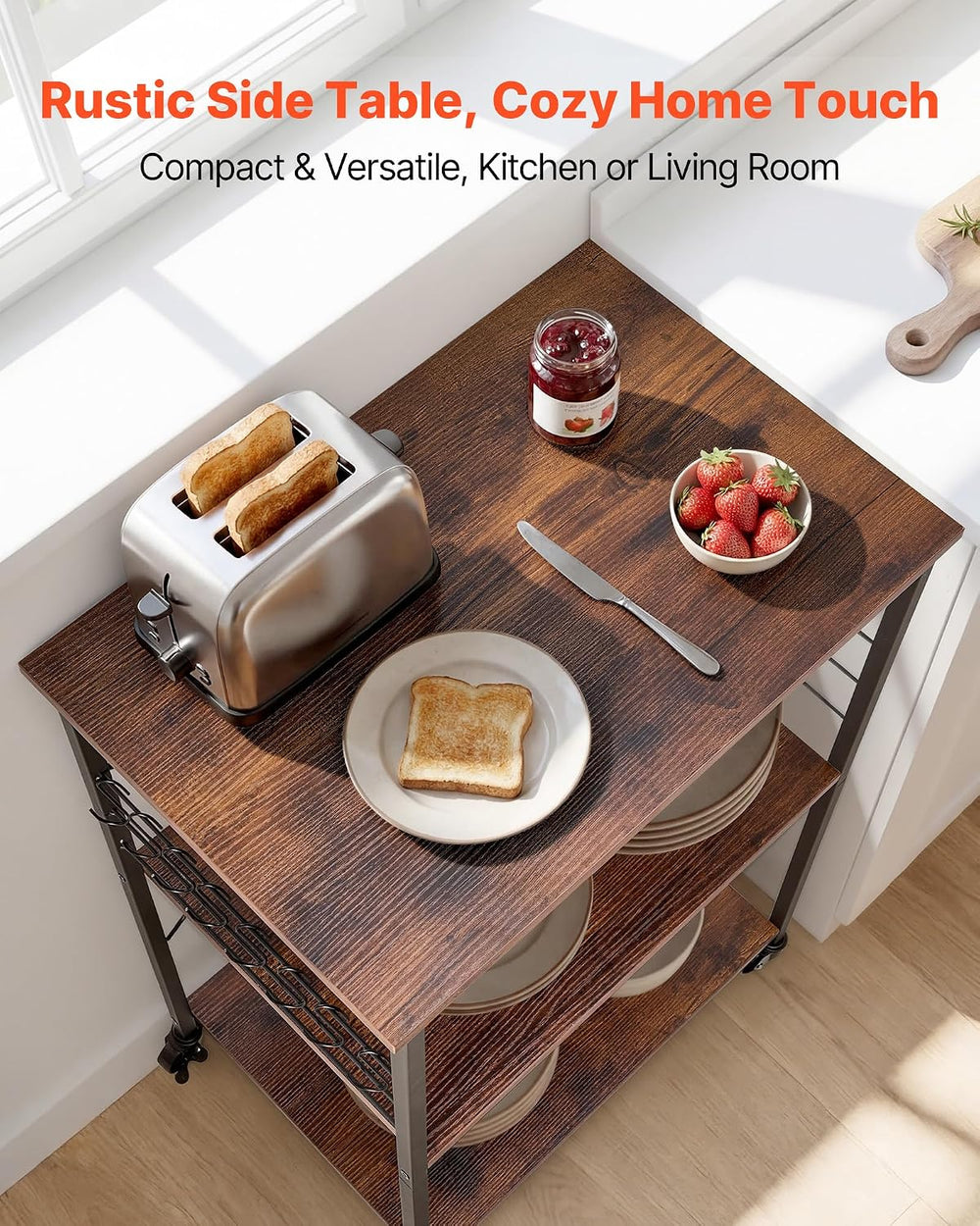 VEVOR 3-Tier Rolling Kitchen Cart, 23.7 in Microwave Stand with Storage, Util...