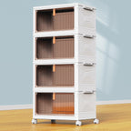 4 Tier Plastic Storage Bins with Lid 23QT, Stackable Storage Containers with Wheels, Folding Storage Boxes, Collapsible Storage Bins, Closet Organizers and Storage for Living Room,Office,Dorm