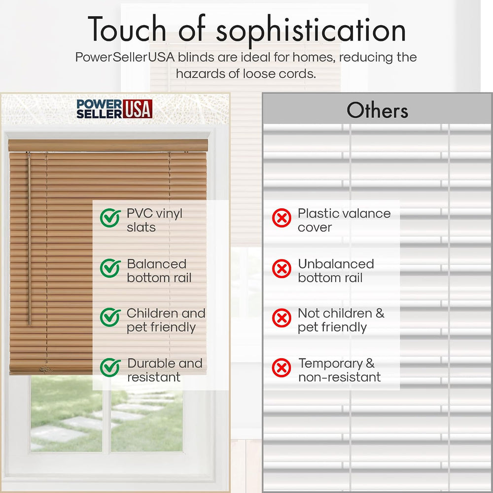 PowerSellerUSA 1" Slats Cordless Window Blinds, 64L x 36W Inches Solid P...
