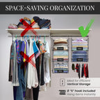 DECOLURE 5-Tier Adjustable Hanging Closet Organizer – Maximize Hanging Storage w/ 4 Hanging Hooks, 8 S Hooks & 5 Name Plates - Sturdy Foldable Wire Storage Hanging Shelves for Clothes, Towels (Black)