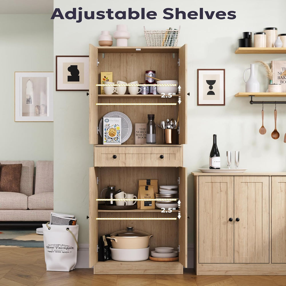 Furnify Kitchen Pantry Storage Cabinet, 71" H Farmhouse Pantry Cabinet w...