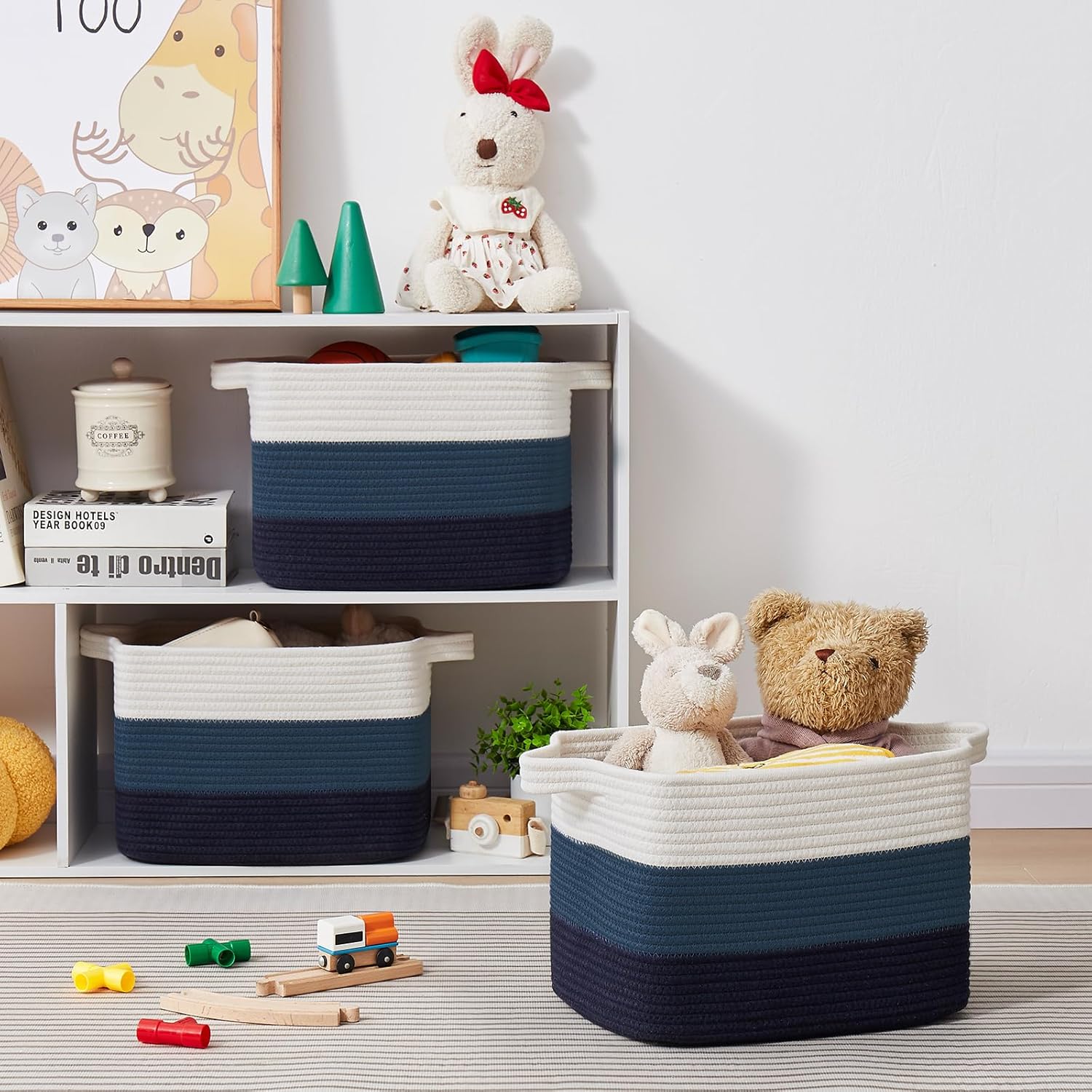 Storage Basket for Organizing, Woven Baskets for Storage, Rectangle Decorative Baskets for Shleves, Closet, Toys, Books, Nursery Organizer Bins - Pack of 3 (Gradient Blue, 13"x9.85"x8.7")