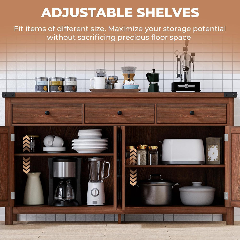 VVFLU 63" Sideboard Buffet Cabinet with Storage, Coffee Bar with 3 Drawe...