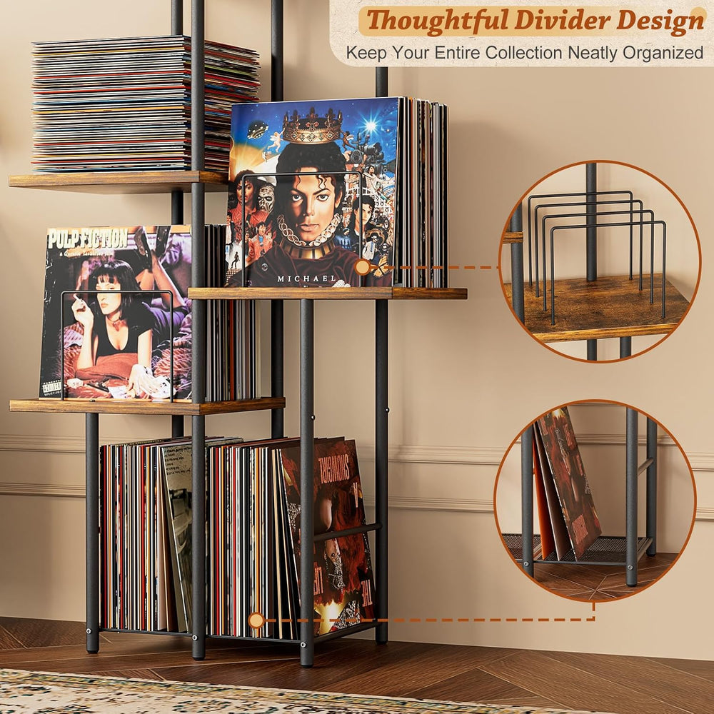 Record Player Stand, Vinyl Record Storage Holder with Display Shelf, Turntabl...