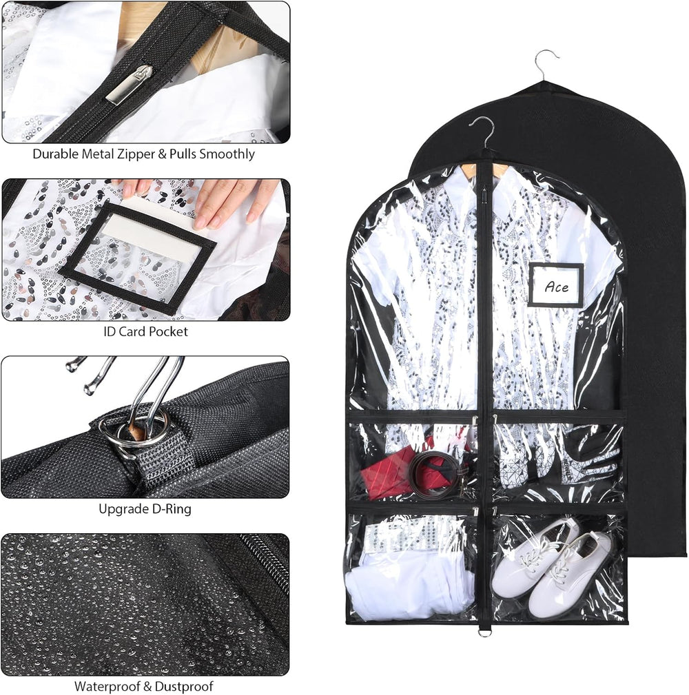 Syeeiex 40 Inch Clear Dance Costume Garment Bag, Black, 5 Pack | Clear PVC Wi...