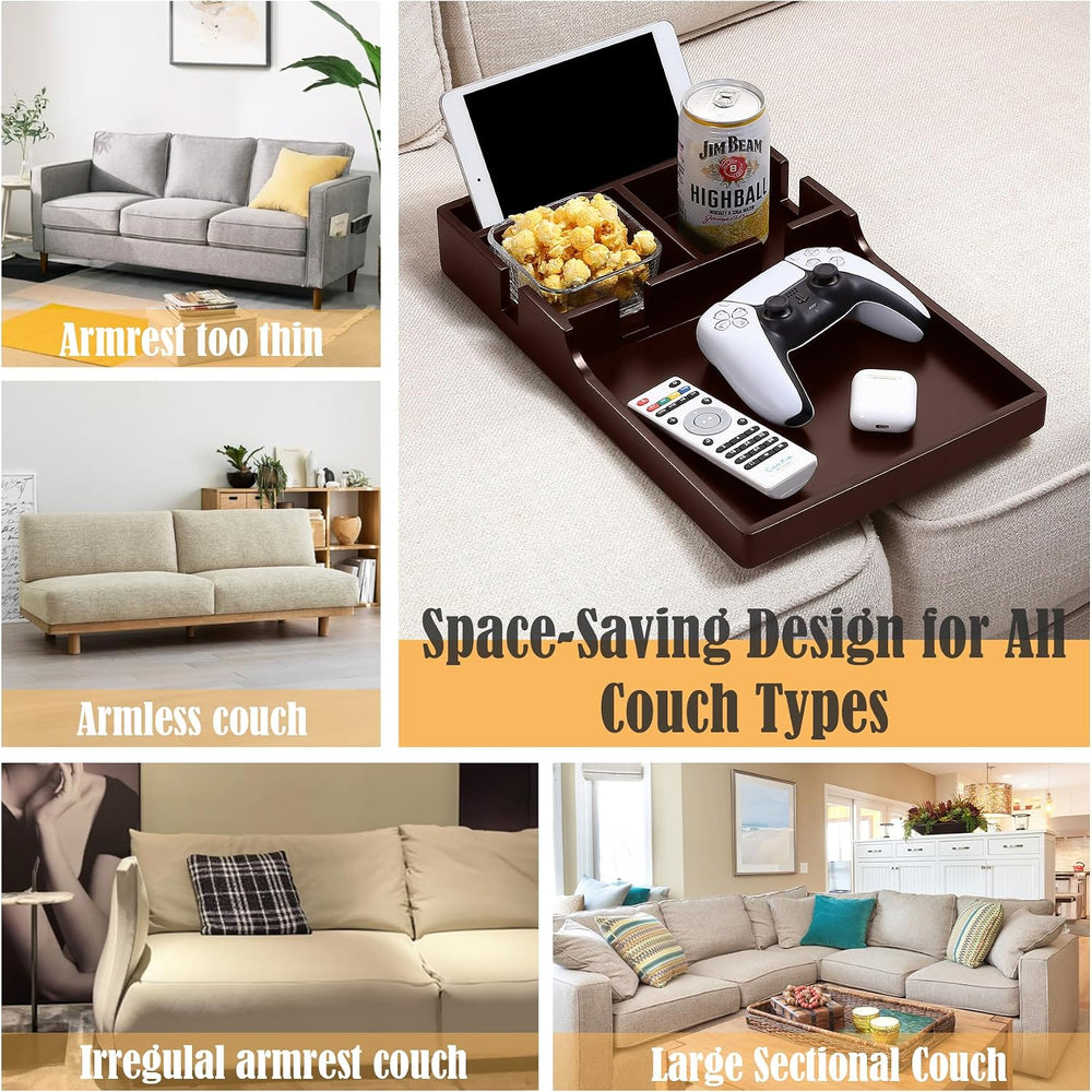 Nnewvante Couch Insert Tray, 2-in-1 Insert & Flat Sofa Organizer Bamboo w...