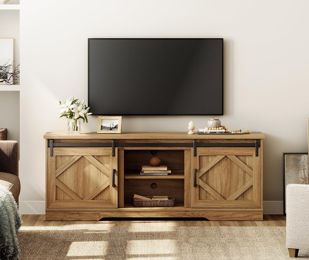 WAMPAT Farmhouse Style TV Stand for 60-75 inch TV w/Distressed Wood Finish | ...