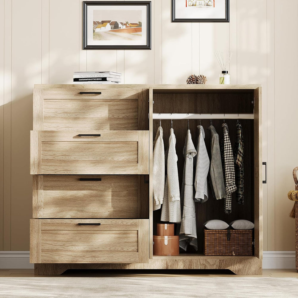 IDEALHOUSE 43.3'' H Armoire Wardrobe Closet with 4 Drawers, Wooden Dr...