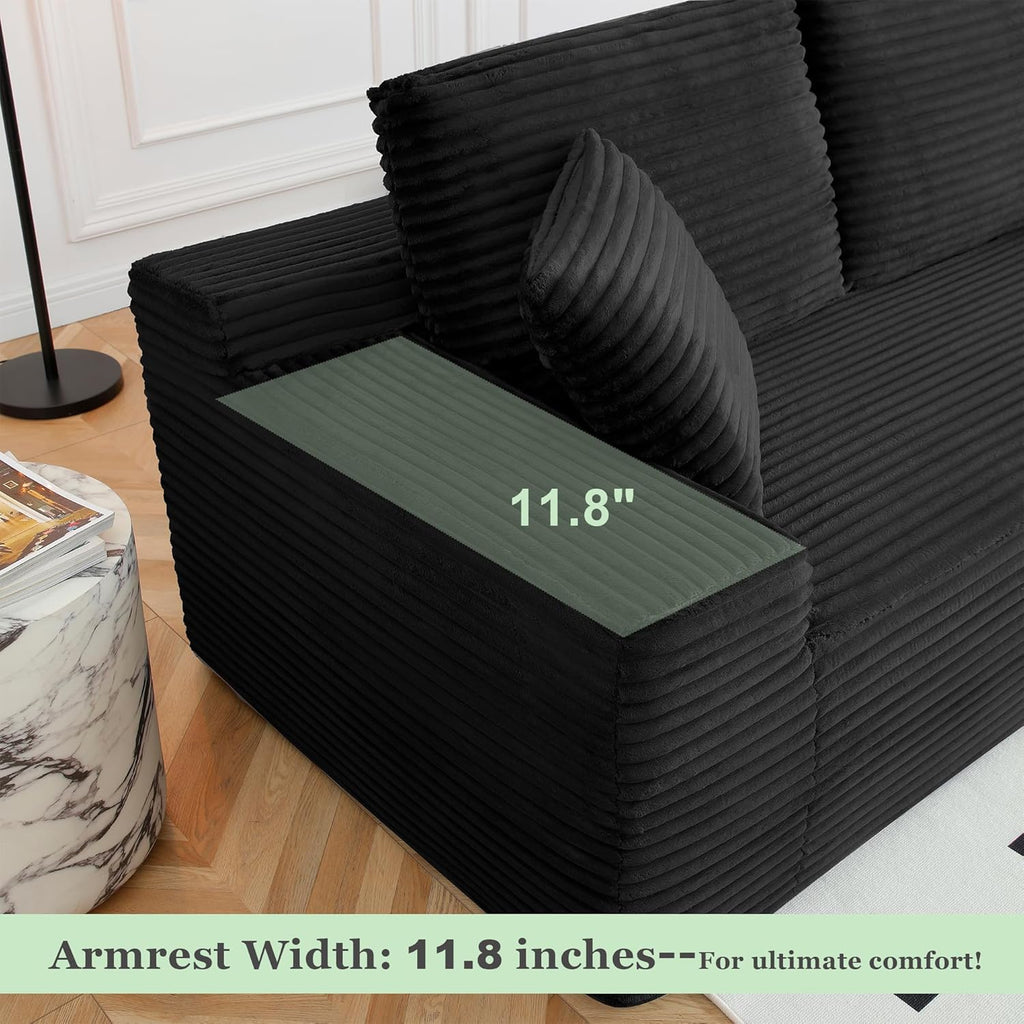125" Oversized Sectional Couches for Living Room, Modern Boneless Cloud Couch with Ottoman,USB Port&Cup Holders, Comfy Corduroy Modular Sectional U Shape Sofa Couch for Apartment,Black Couch in a Box