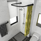 U Shower Curtain Rod Adjustable Stainless Steel U Shaped Rack Drill Free Install for Bathroom, Bathtub, Clothing Store (Black U Shaped, Length on both sides:31.5"-47",Middle width:34.7"-43")