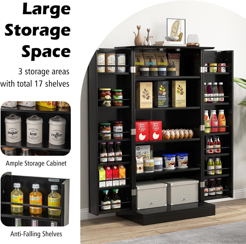 GiantexUK Kitchen Cupboard, Wooden Buffet Pantry Cabinet with 17 Shelves and ...