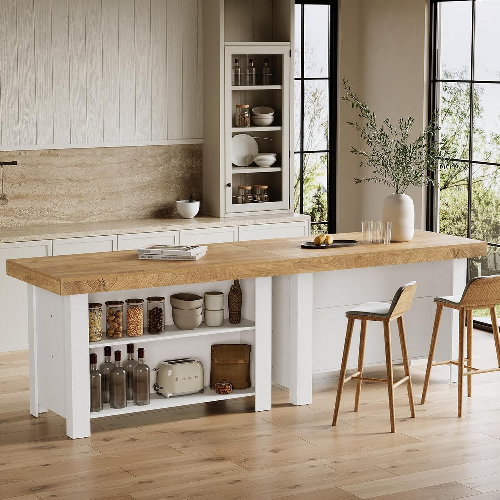 LITTLE TREE 55 Inches Kitchen Island with Storage, 3-Tier Farmhouse Stationar...