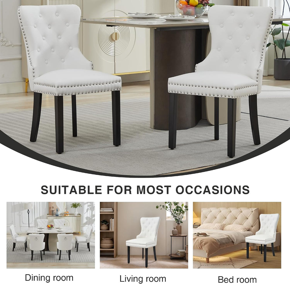 PU Leather Dining Chairs Set of 4, Upholstered Dining Room Chairs with Solid ...