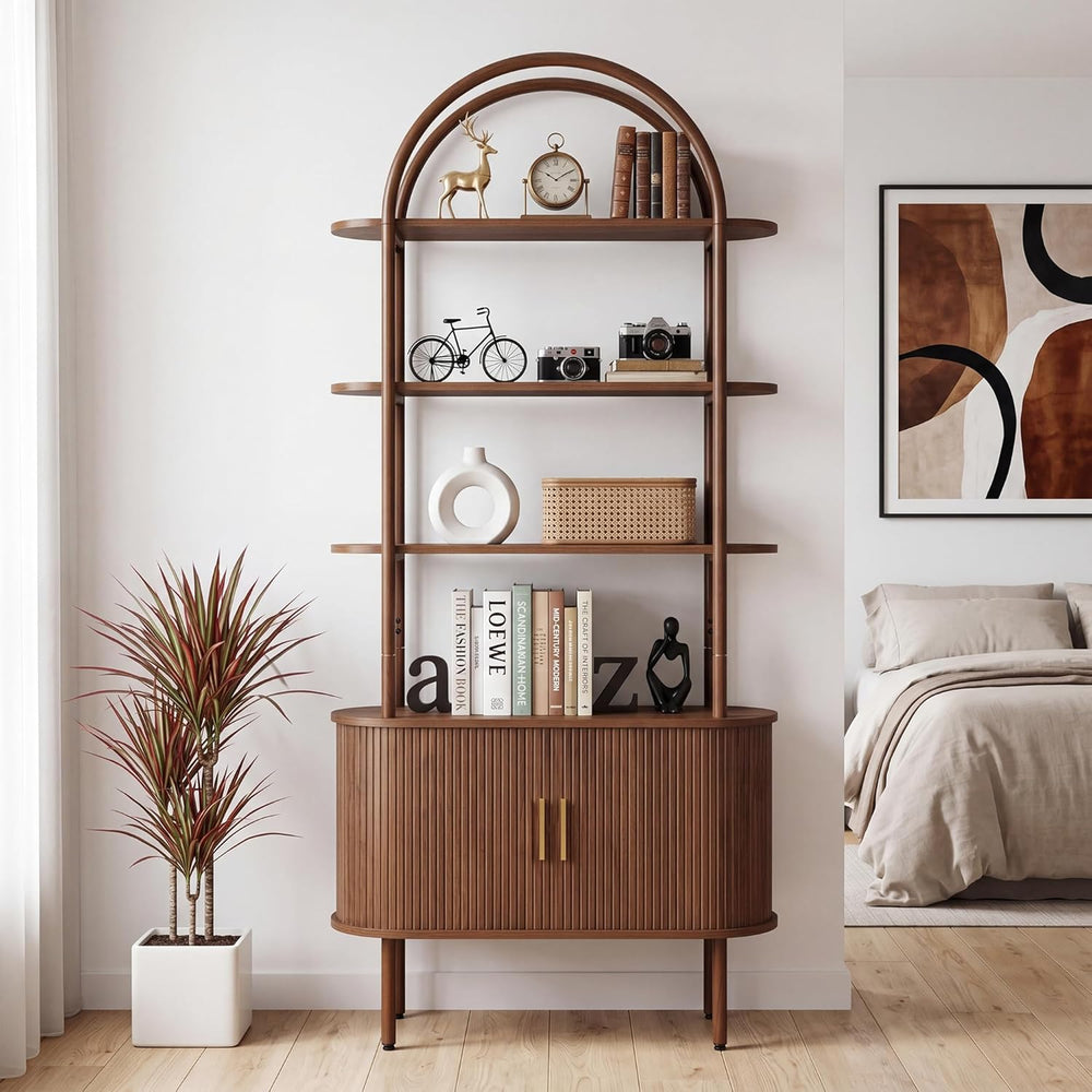 Janmer Home Unique Arched Bookshelf, 71" Tall Mid Century Modern Bookcase