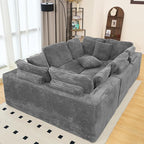KEIKI 135" U Shape Sectional Sofa,6-Seater Modular Couch with Striped Corduroy Fabric for Living Room,Customizable Design