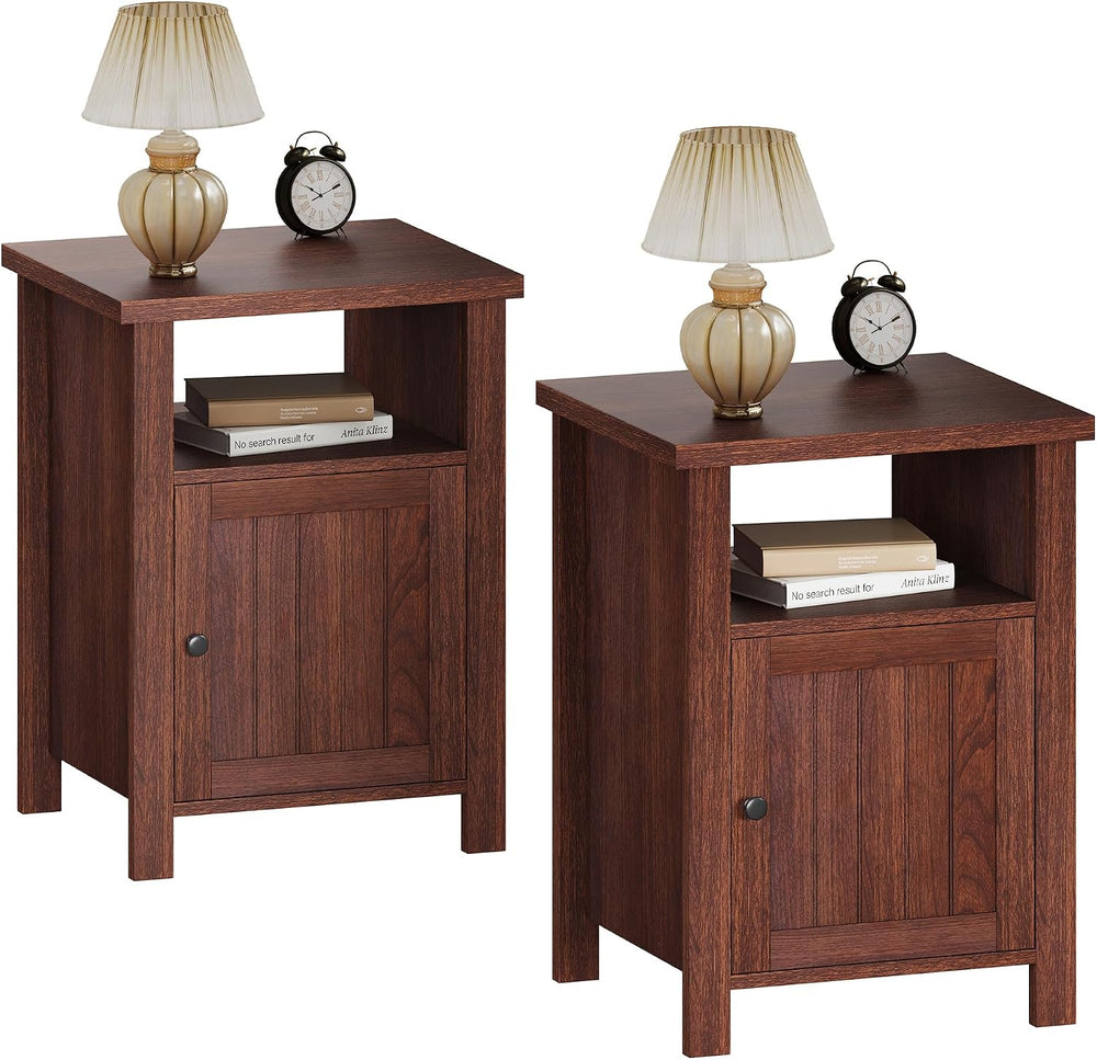 ChooChoo Farmhouse Nightstands Set of 2, Rustic Vintage End Side Table with S...