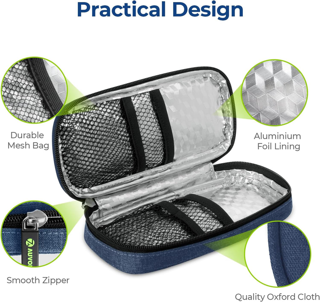 AUVON Insulin Pen Cooler Travel Case with 2 x 90g TSA Approved Ice Packs, Diabetic Medication Insulated Cooling Bag for Insulin Pens and Diabetic Supplies Storage, Compact for Daily Life and Trips