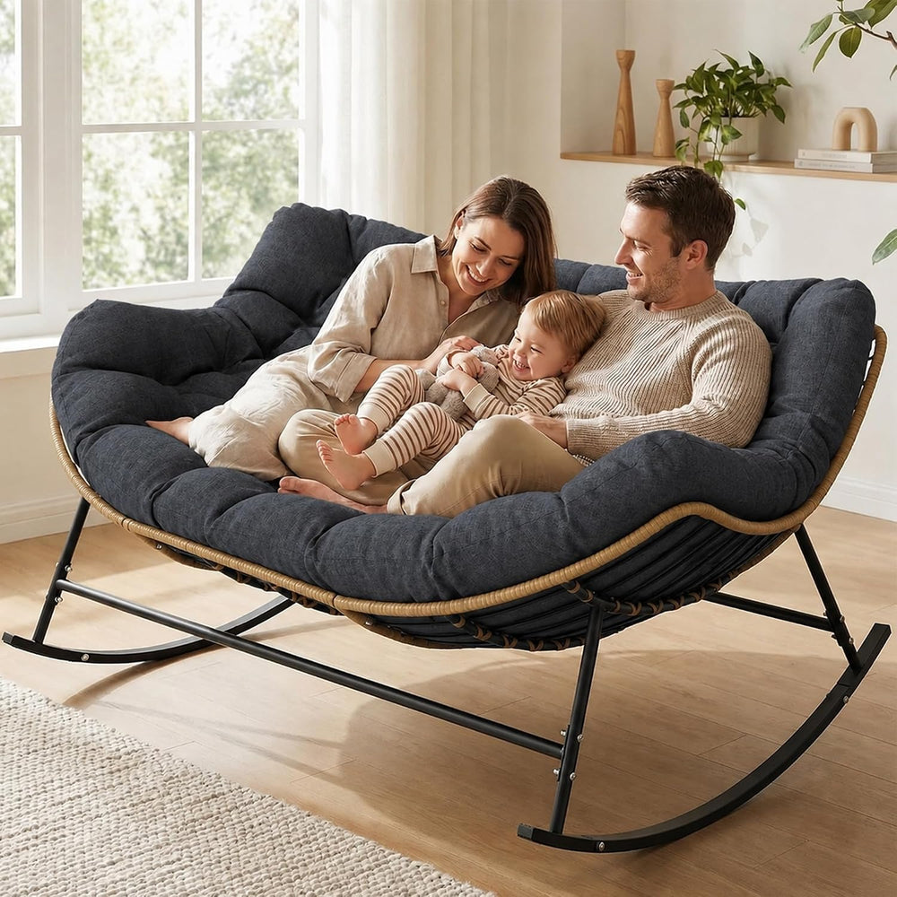 SWITTE Double Rocking Papasan Chair Outdoor, Indoor Oversized Wicker Egg Love...