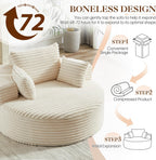 Oversized Round Chaise Longue Chair Indoor, Modern 55-inch Upholstered Corduroy Deep Seat Circle Single Cloud Lounge Floor Sofa Chair for Living Room, Bedroom Apartment, Beige
