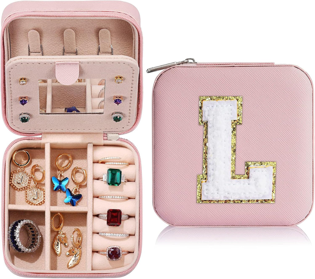 Parima Christmas Stocking Stuffers Gifts for Grandkids Teenage Girls - Pink Initial Jewelry Holder Organizer, Gifts for Girls Friends Women Jewelry Box, Cute Stuffs for Decor Your - Letter L, Pink