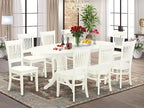 East West Furniture VAVA9-LWH-W 9 Piece Dining Room Table Set Includes an Oval Kitchen Table with Butterfly Leaf and 8 Dining Chairs, 40x76 Inch, Linen White