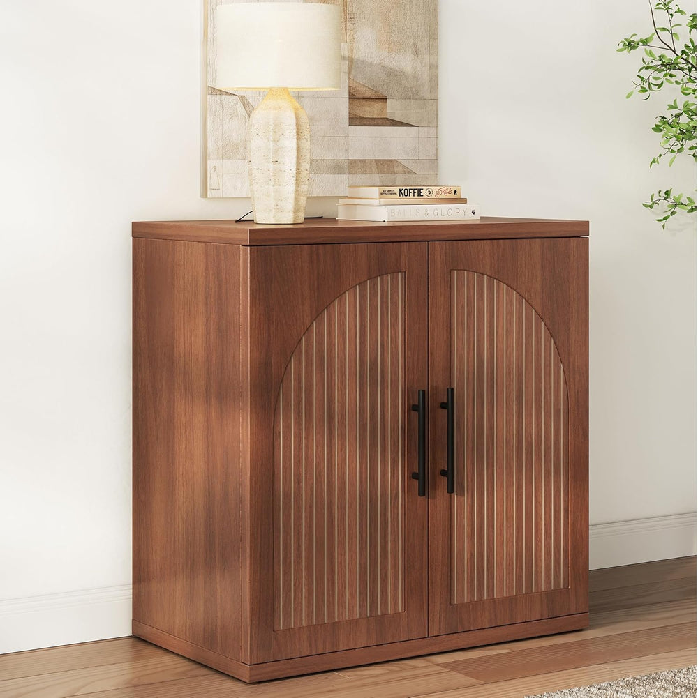 MapleGrace 31.5" Fluted Buffet Cabinet with Storage, Mid-Century Symmetr...