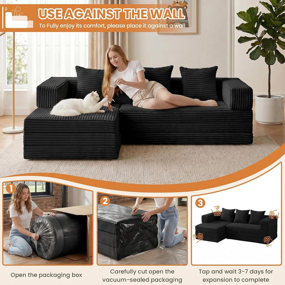 79" Modular Sectional Sofa, Convertible Sleeper Sofa Bed, Modern Tri-Fol...