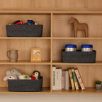 Large Shallow Organizing Baskets 15x11x5.1 Inches - Rope Woven Storage Bins for Bathroom, Shelves, Cube Closet, Mixed Black 3 Packs