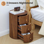 Fully Assembled Round End Table with 3 Storage Drawers, 15.75”Mid Century Side Table for Living Room, 3 Drawers Nightstand for Bedroom, Circle Sofa Bedside Table (Walnut-1 pc)