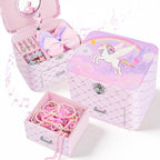 Basumee Musical Jewelry Box for Girls PU Leather Music Box with Drawer Large Kids Jewelry Organizer with Unicorn/Ballerina Jewelry Storage for Little Girls Ages 3–10, Birthday & Holiday Present