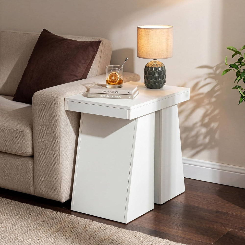 LITTLE TREE End Table for Couch, 24" Large Wooden End Table with Trapezo...
