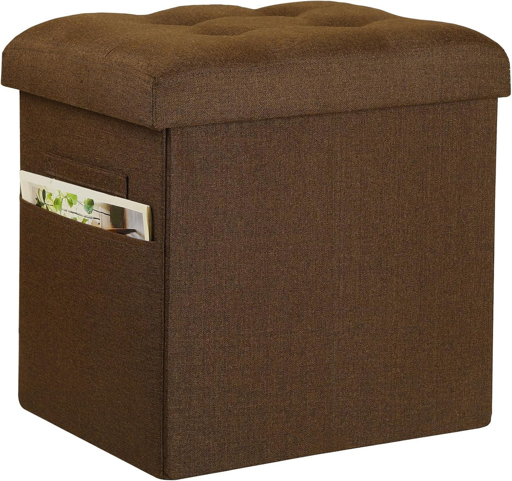 Storage Ottoman Cube, 17" High Folding Linen Foot Rest for Bedroom, Brow...