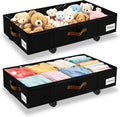 Under Bed Storage with Wheels,Underbed Storage with Sturdy Sidewalls/Bottom, Clear Cover, Label and PU Handle, Rolling Under Bed Drawers for Clothes, Shoes, 6.5 Inch Height,Black, 2 Pack