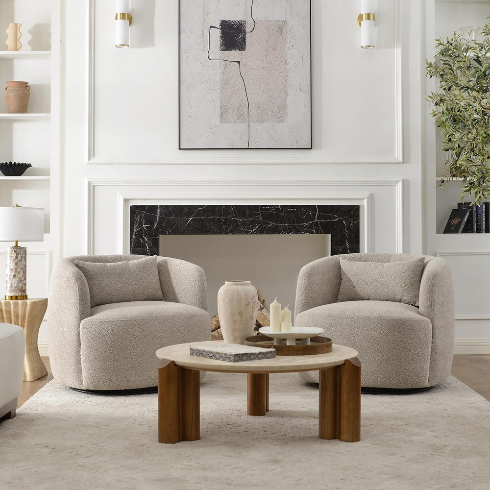 KINWELL 34" W Boucle Swivel Barrel Chairs with Pillow Set of 2, Taupe | ...