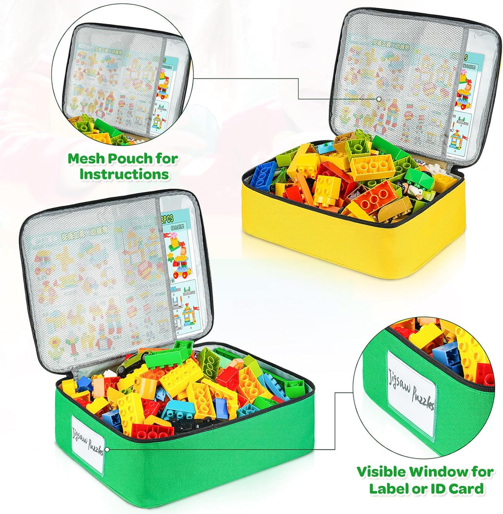 5 Packs Toy Storage Bags Compatible with Lego Bricks,Large Travel Toy Organizers for Kids Building Blocks,Toy Car,Puzzles with Mesh Pocket and Tag Pocket