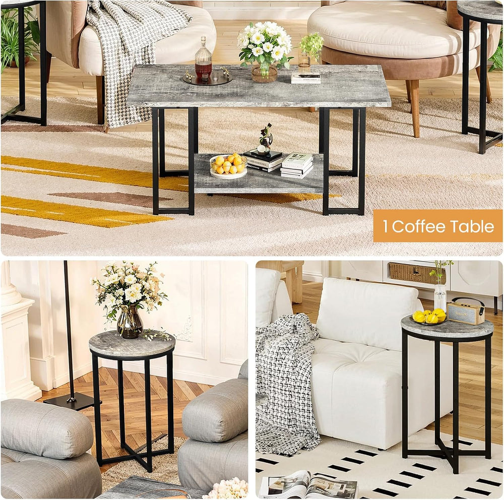 AWQM Coffee Table Set of 3, Modern Wood Living Room Table Set, Gray | Gray wo...