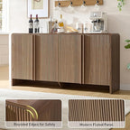 AMERLIFE 63" Fluted TV Stand Media Console Cabinet with Storage, Modern Credenza Entertainment Center with 4 Doors & Adjustable Shelves, Wood Coffee Bar for Living Room, Hallway, Brown