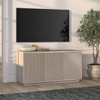 Henn&Hart Fluted TV Stand for TVs up to 55" with 3 Swing Out Ribbed Doors and Adjustable Shelves for Living Room, Family Room, or Office, Beech White