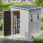 8x4 Outdoor Storage Shed, Lean to Shed with Floor for Patio and Garden, Waterproof Resin Plastic Storage Unit with Lockable Door & Awning Windows